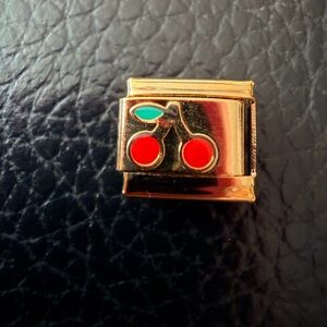 Cherry Italian Charm Link – Gold Tone Red Enamel